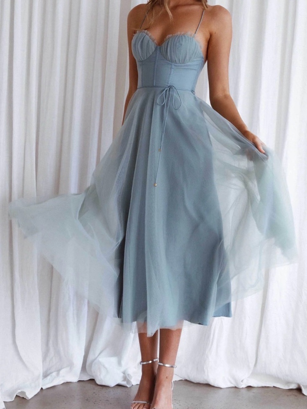 NEW Sage Chiffon Midi Dress with Bustier Style Bodice